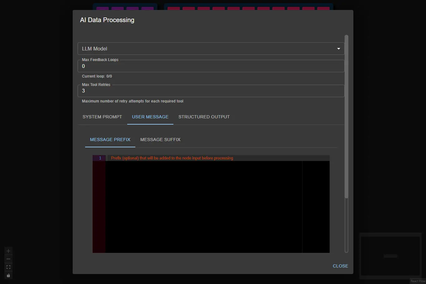 AI Data Processing Node User Message