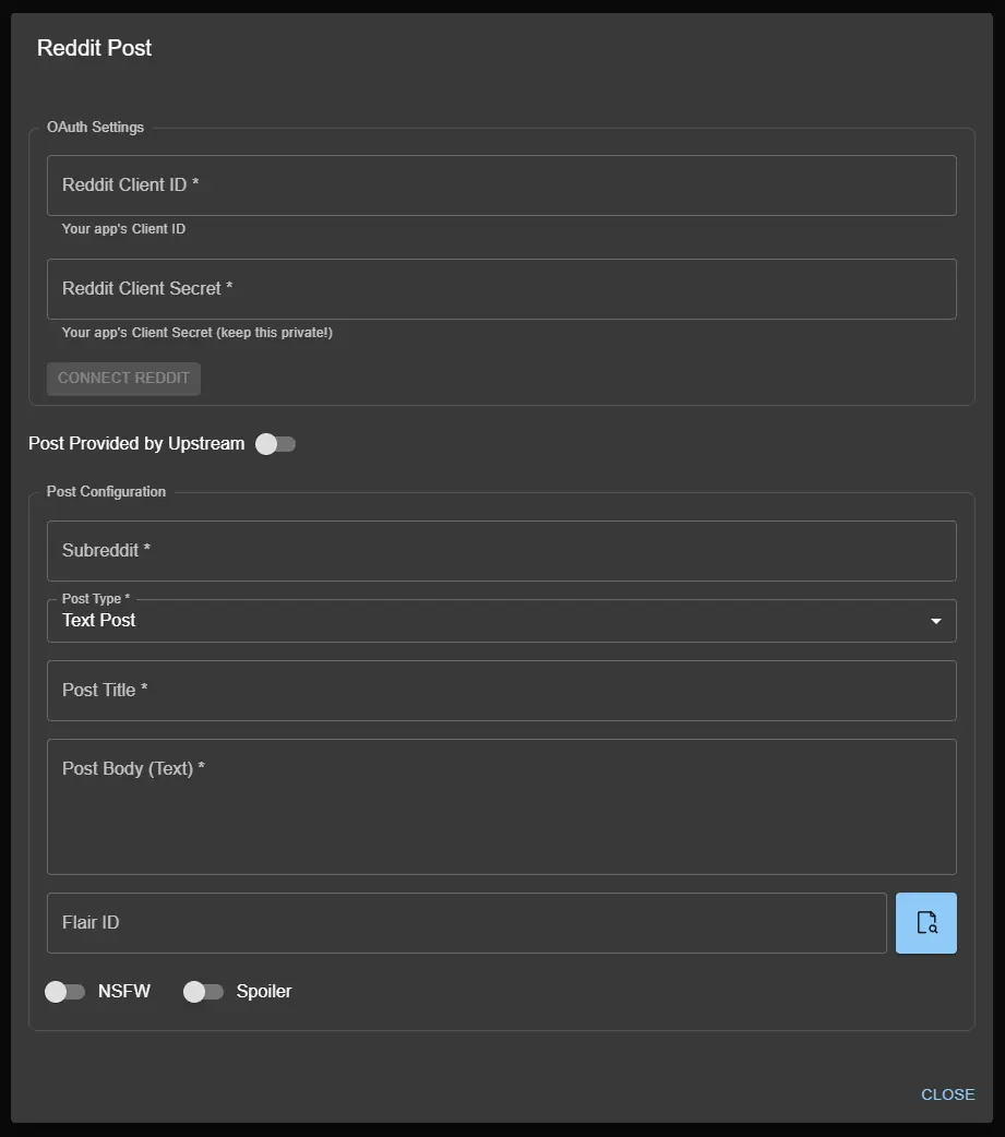 Reddit Post Node Configuration